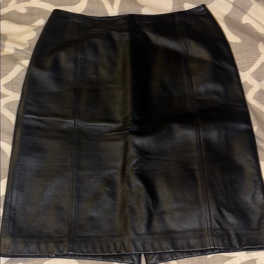 Ann Taylor LOFT Black Leather Pencil Skirt Knee-Length